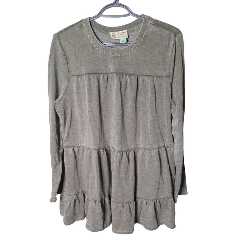 Anthropologie Saturday Sunday Lena Moss Green Babydoll Tiered Swing Top sz‎ M
